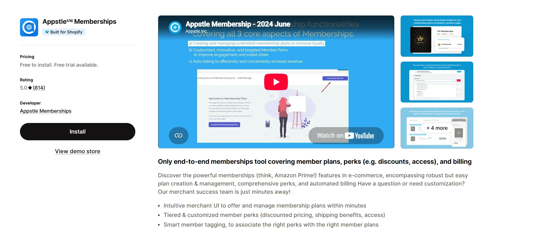 Appstle Memberships Shopify App Store listing