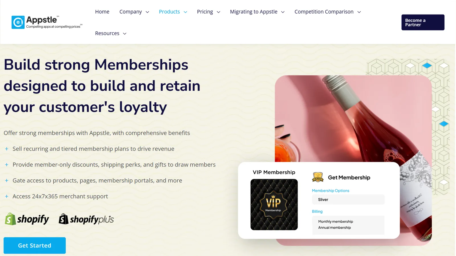 Appstle Memberships homepage for Shopify