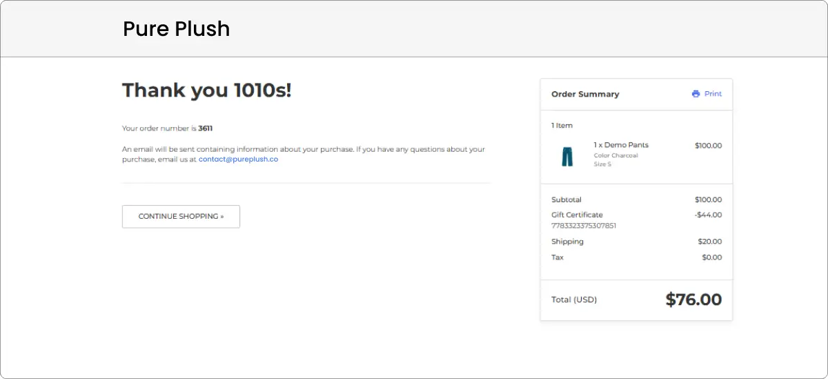 Bigcommerce thank you page after paying the balance