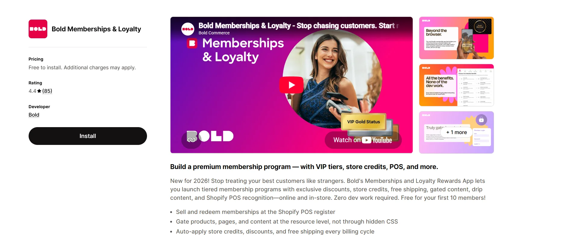 Bold Memberships & Loyalty Shopify App Store listing