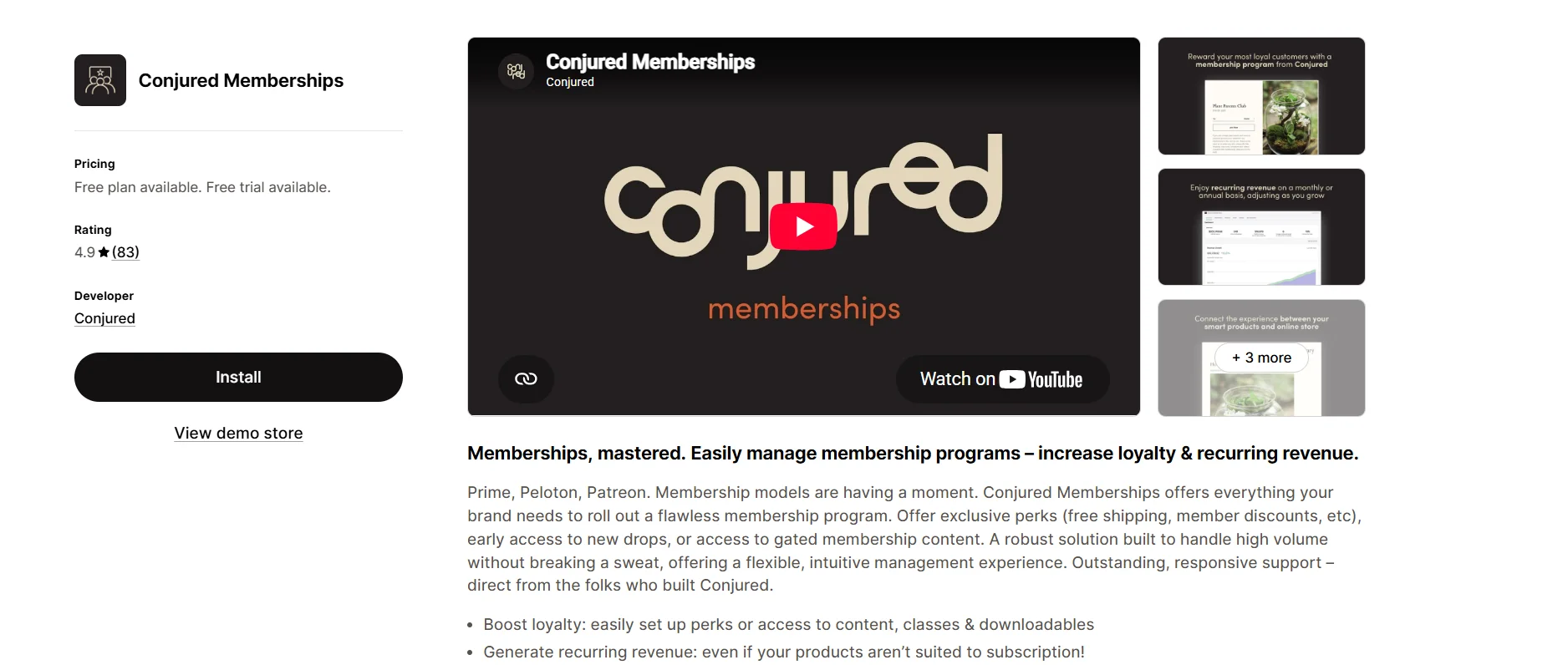 Conjured Memberships Shopify App Store listing