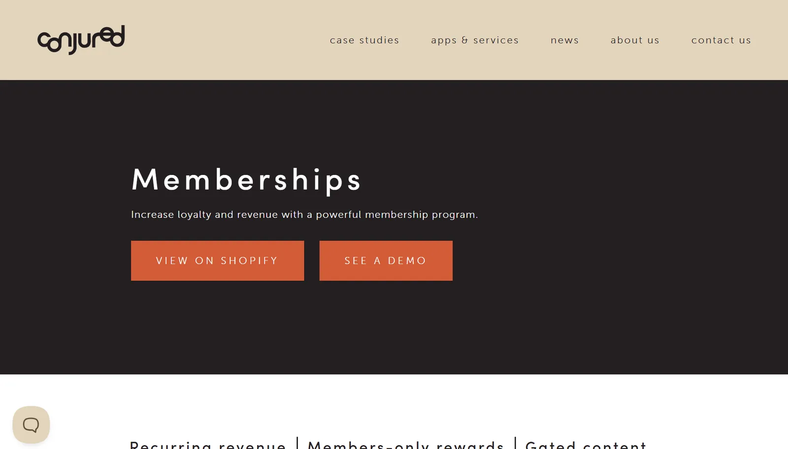 Conjured Memberships homepage for Shopify