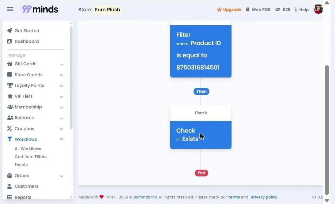 99minds cart item filter chain used to gate reward eligibility before a workflow issues a coupon