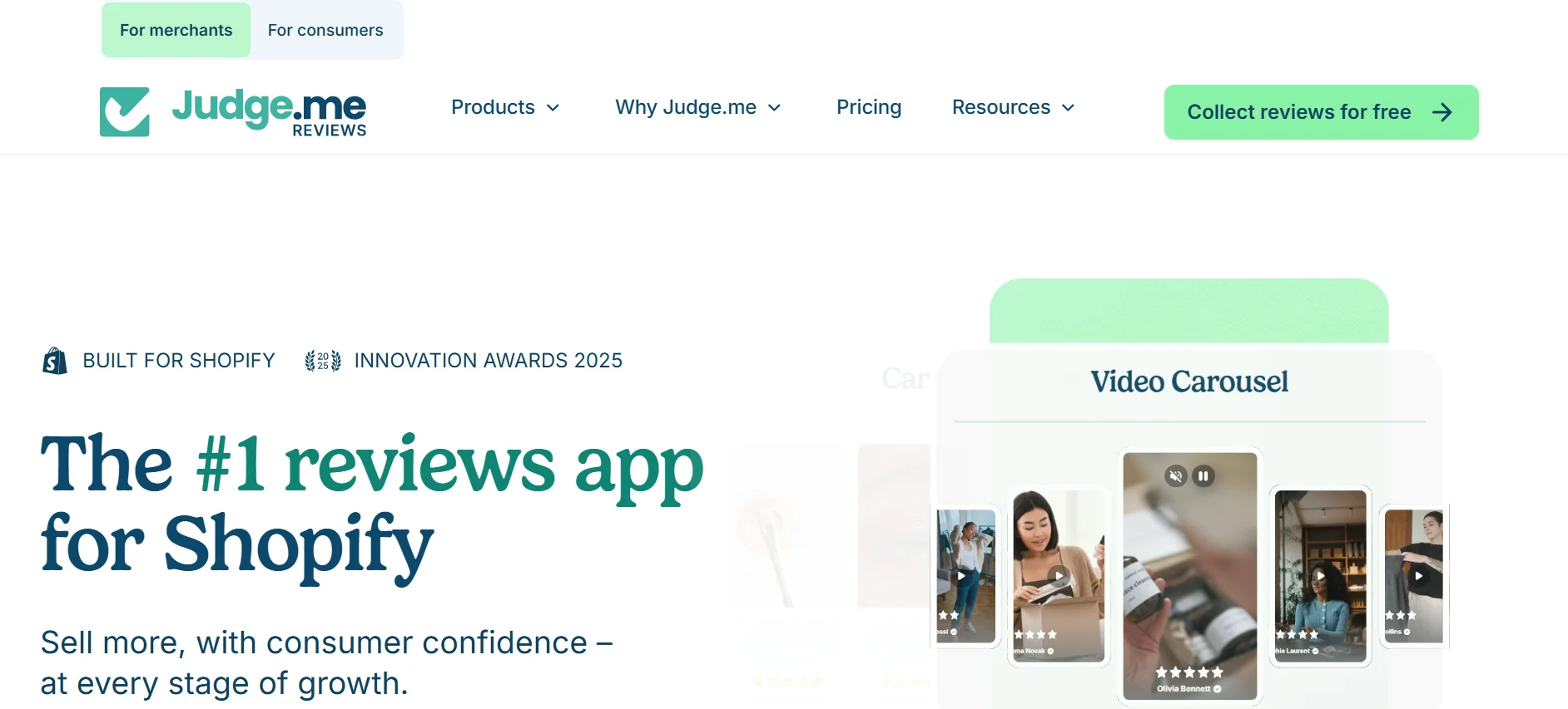 Judge.me homepage presenting its product reviews app for Shopify