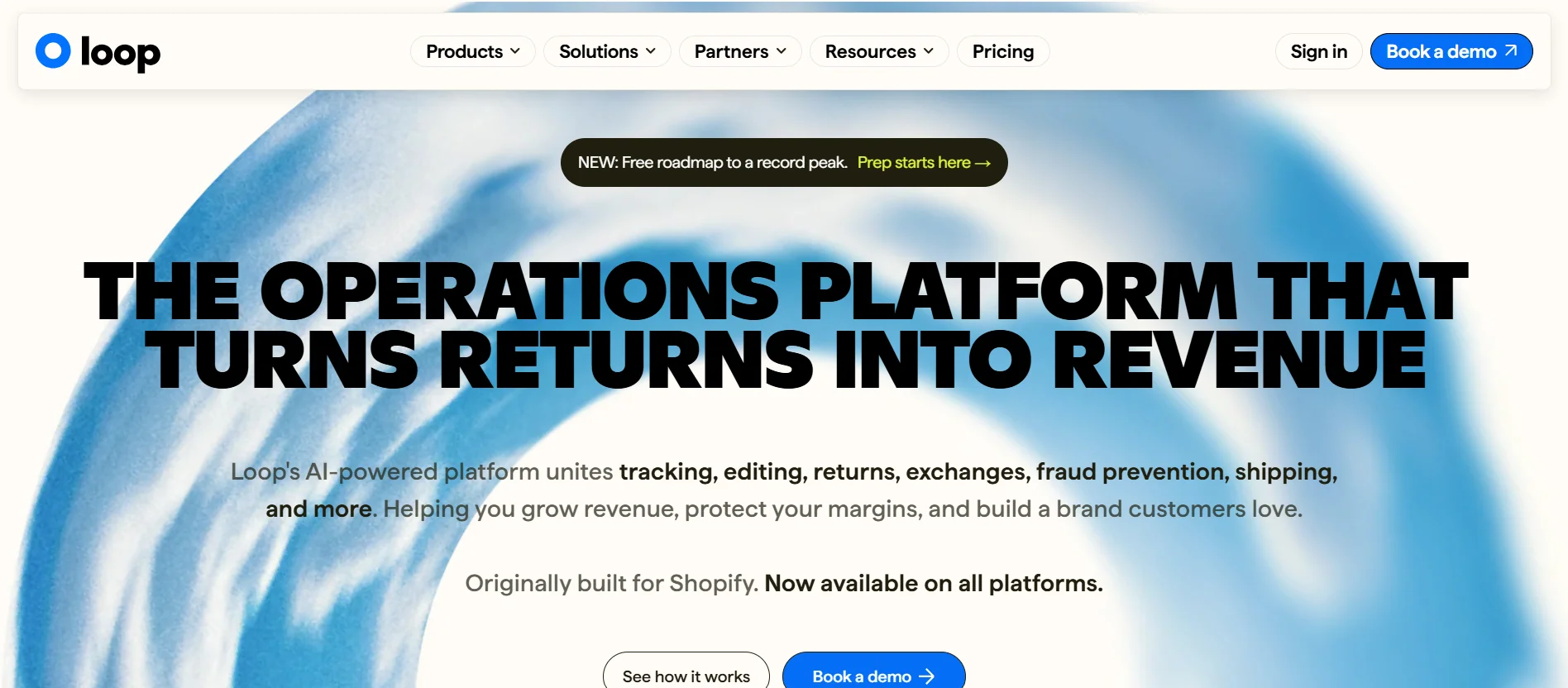 Loop Returns homepage describing its returns and exchanges platform