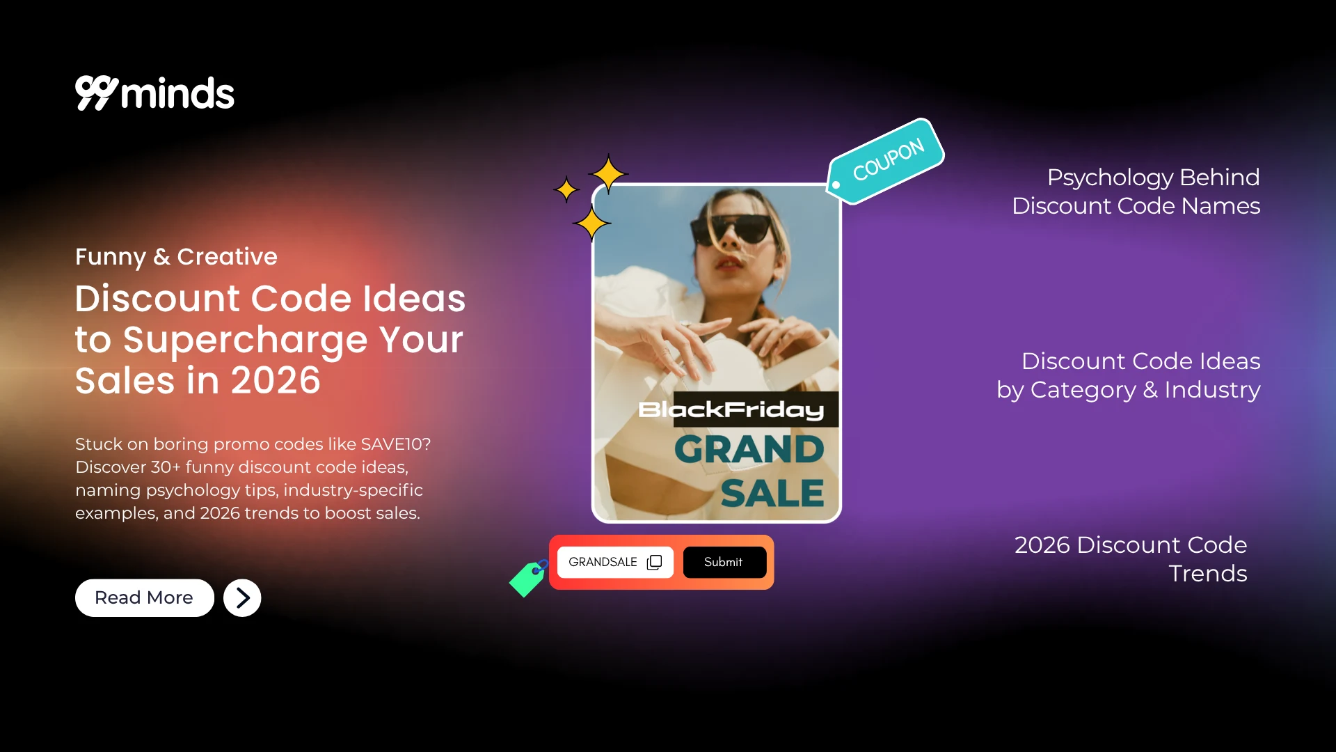 Funny and creative discount code ideas blog graphic showing a Black Friday grand sale coupon code example