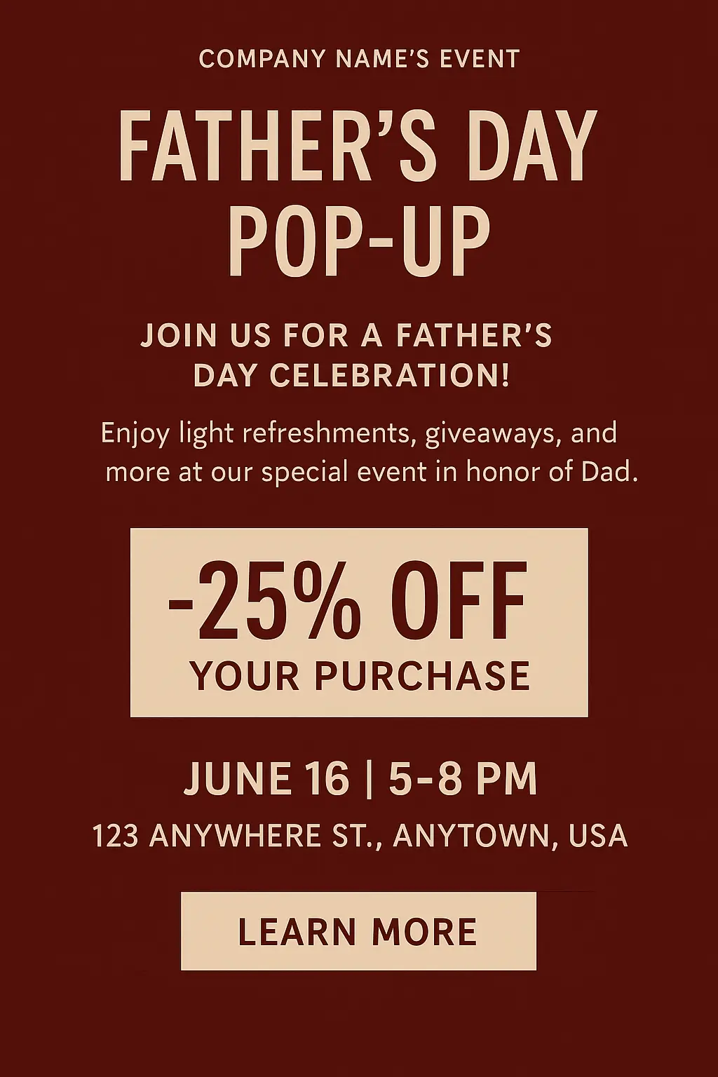 Host Pop-Up or Event for fathers day promotions