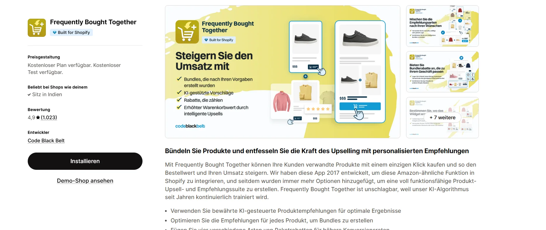 Frequently Bought Together bundle app listing on the Shopify App Store