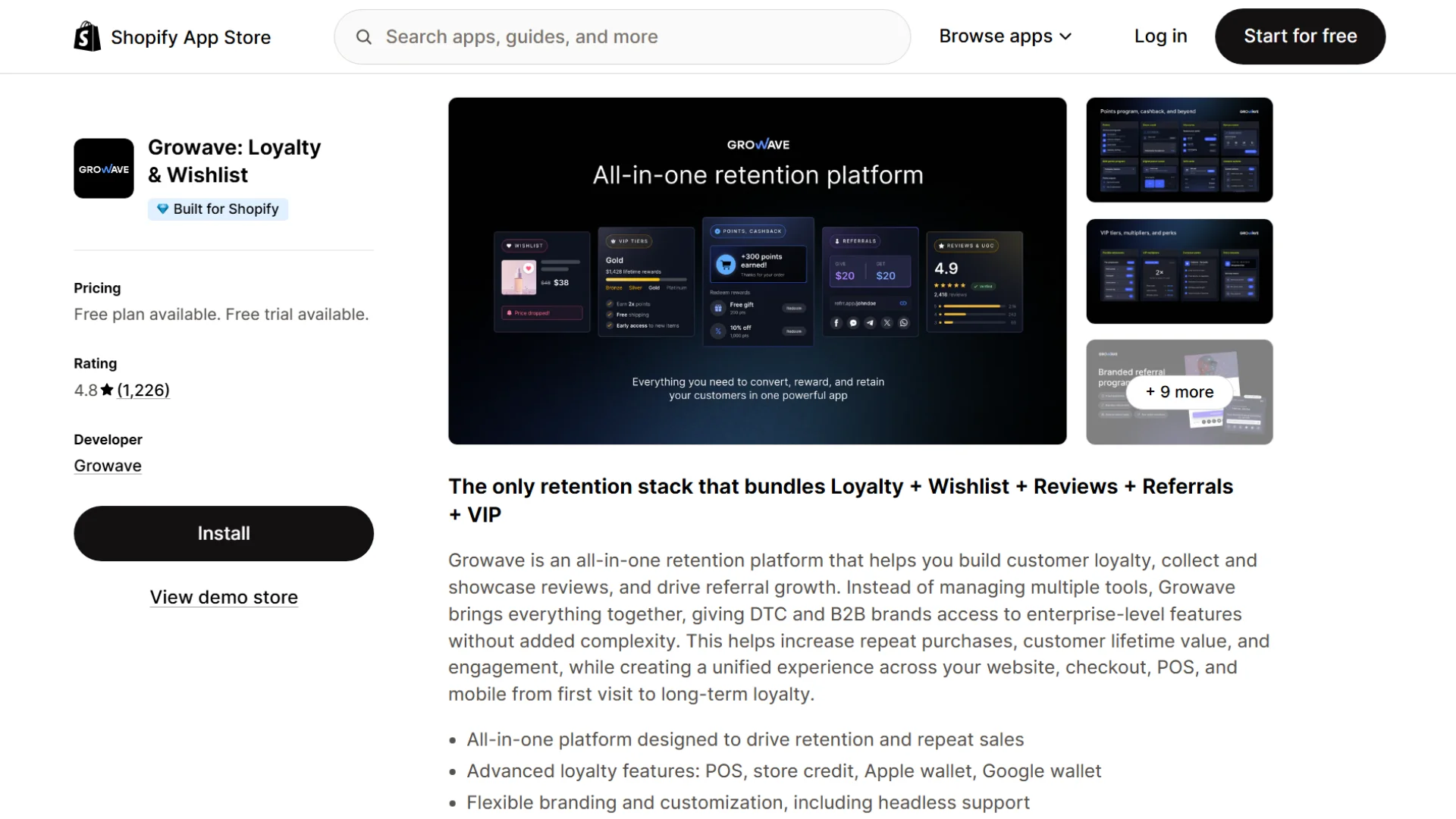 Growave shopify referral app dashboard