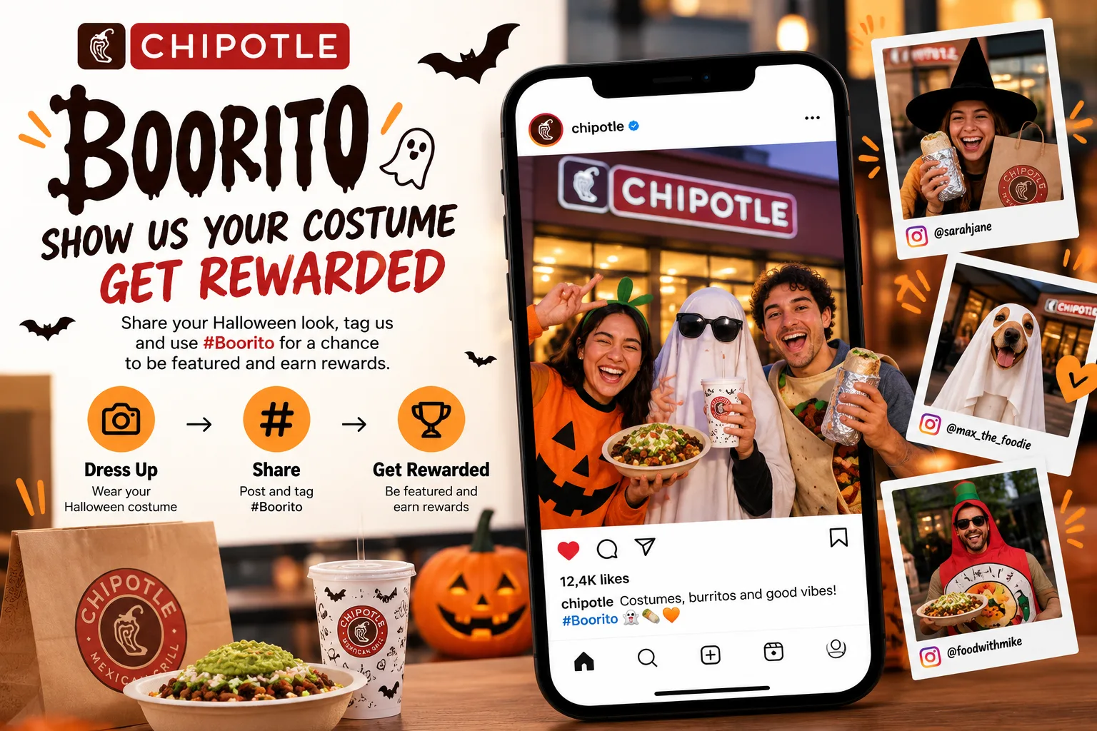Illustrative mockup of a Chipotle Boorito Halloween costume challenge