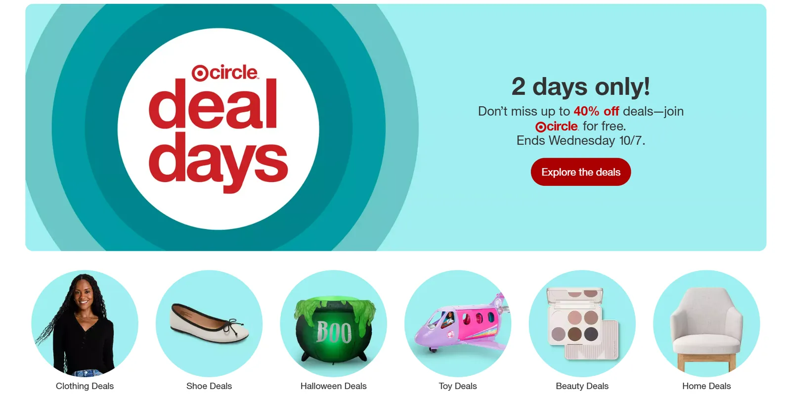 Target Circle Deal Days incentive marketing example, a banner offering up to 40% off for members who join Target Circle for free