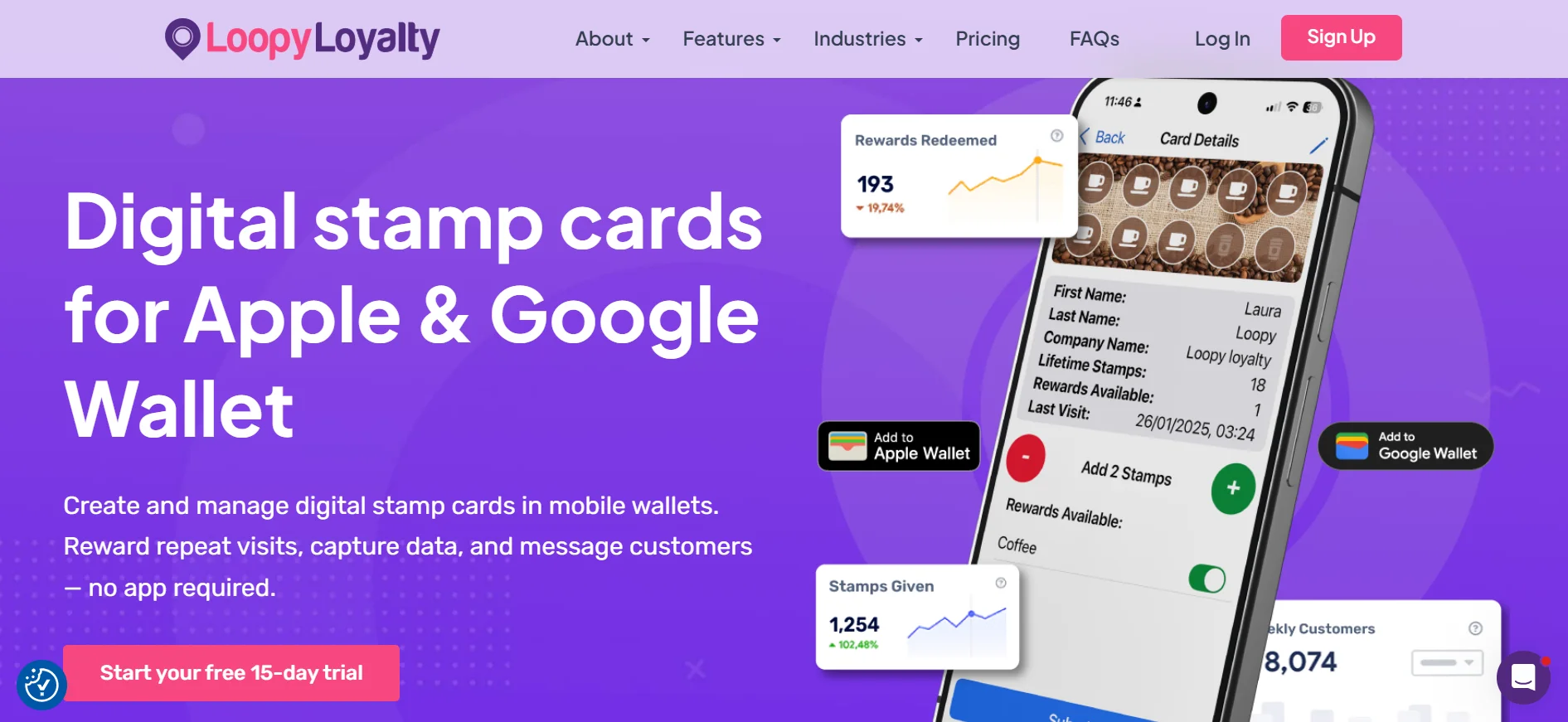 Loopy Loyalty digital stamp cards for Apple Wallet and Google Wallet