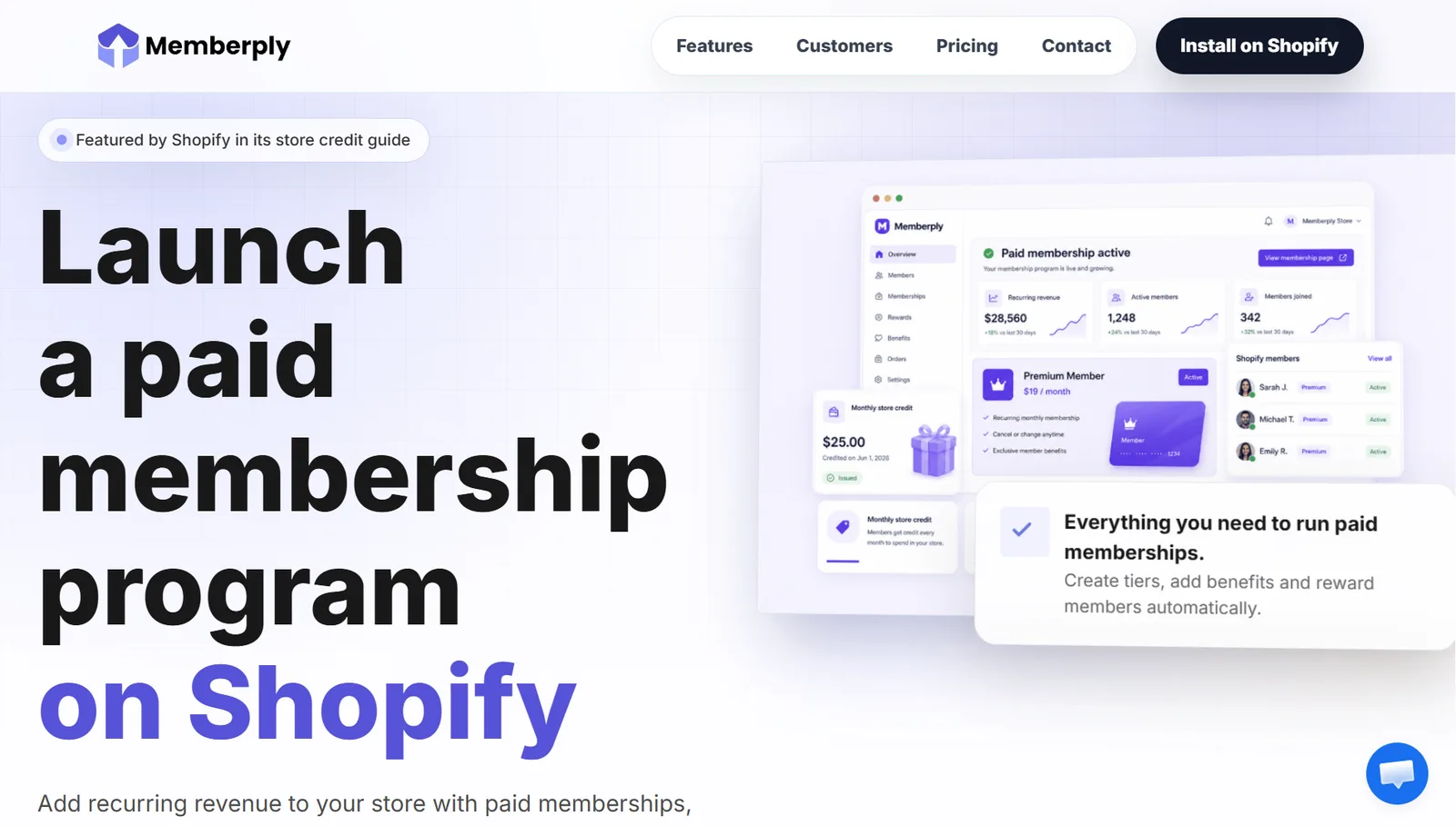 Memberply Memberships homepage for Shopify
