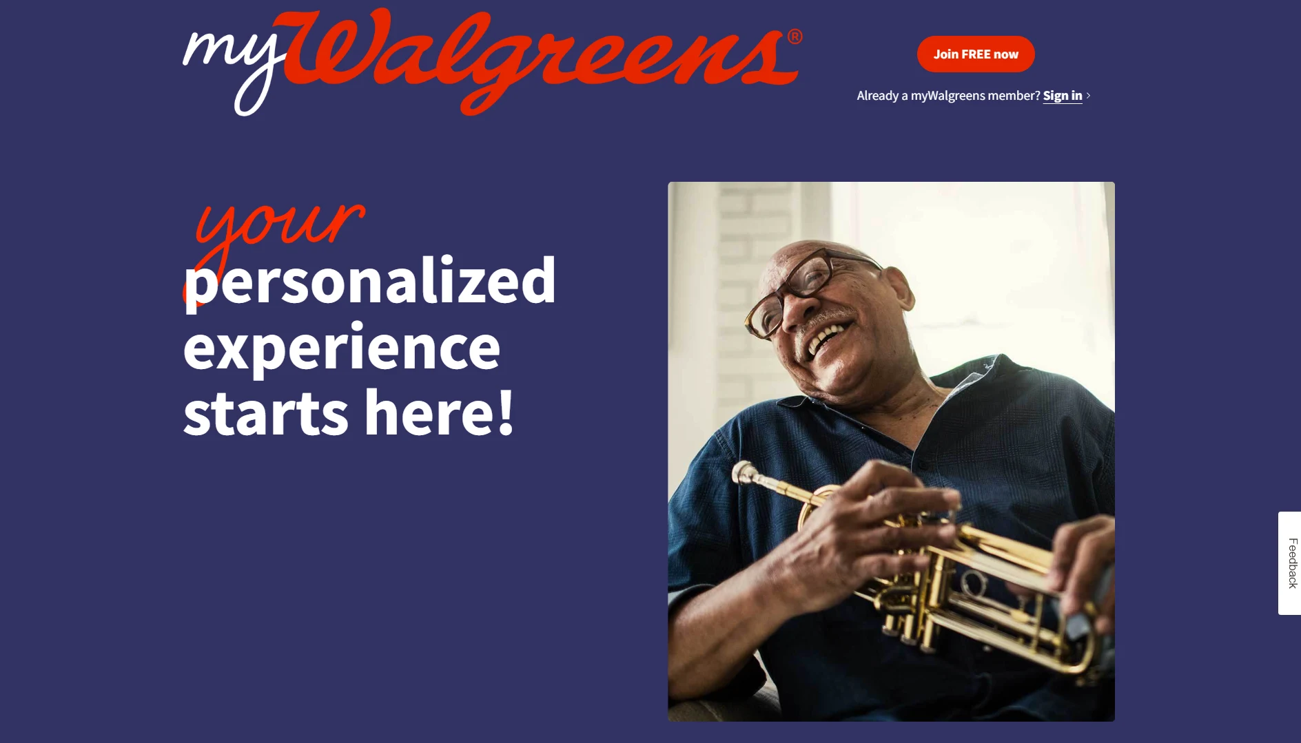 myWalgreens loyalty program page showing 110 million members, 1 percent Walgreens Cash storewide and 5 percent on Walgreens-brand products