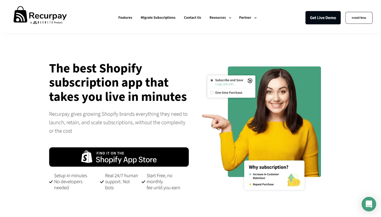 Recurpay Shopify subscription app homepage