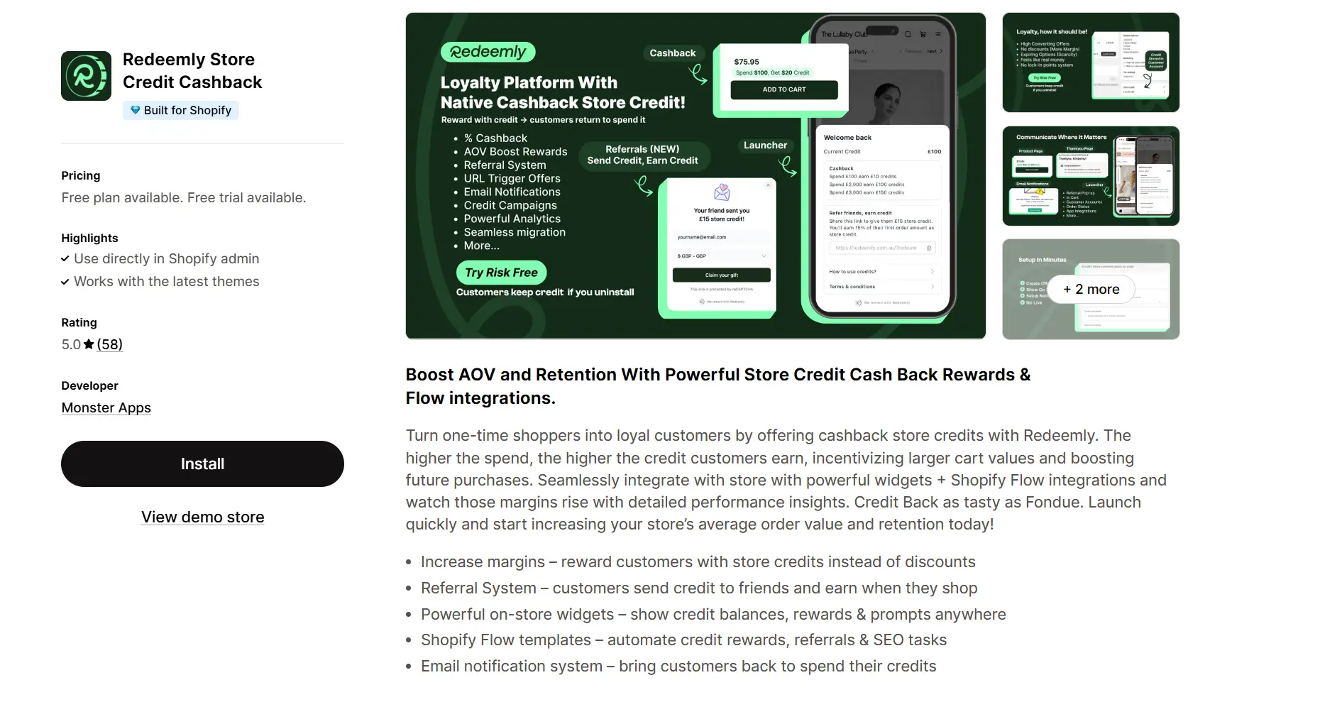 Redeemly shopify store credit app