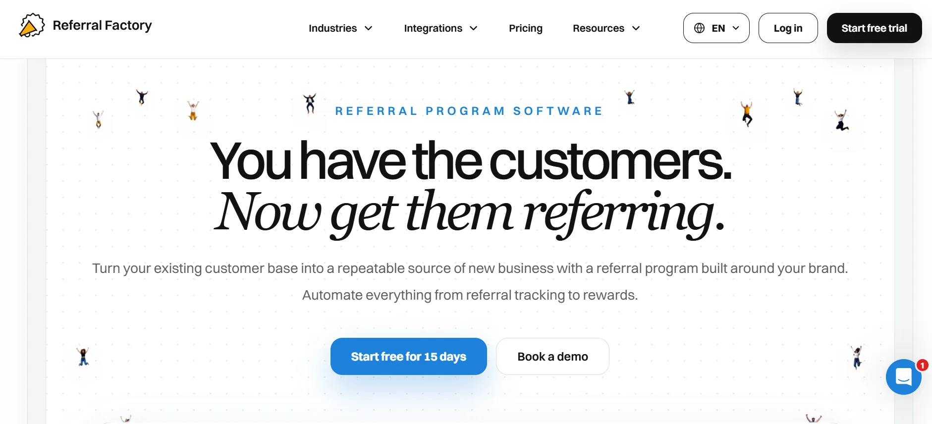 Referral Factory homepage promoting its referral program software