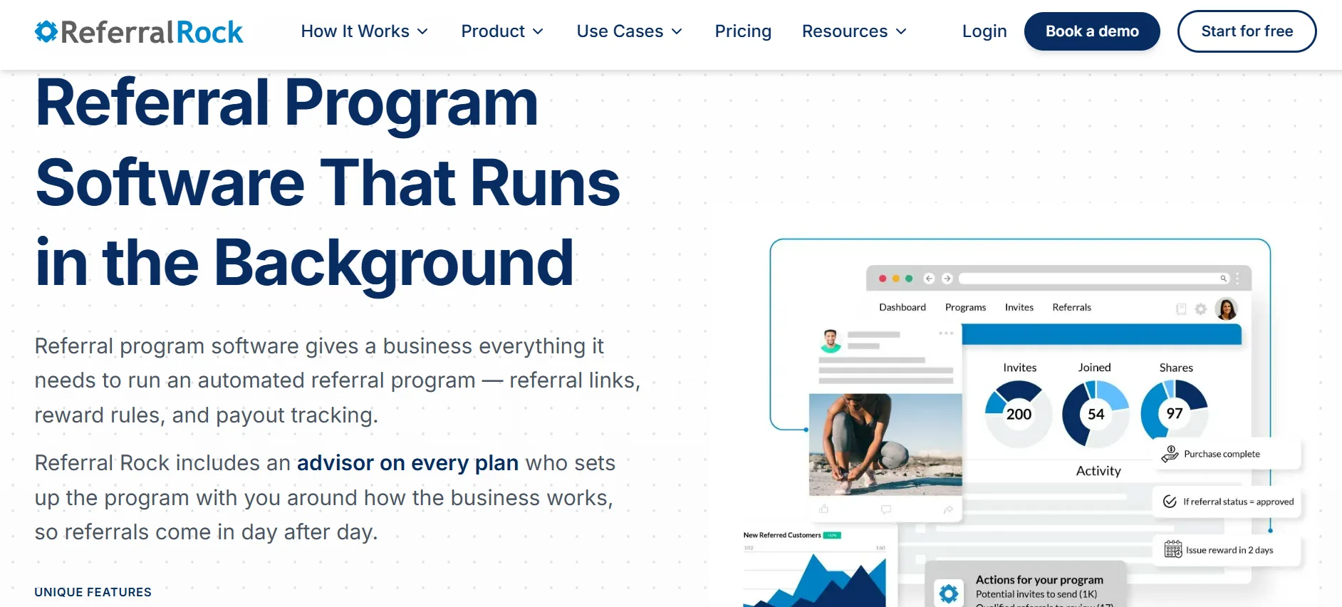 Referral Rock homepage showing its referral program software dashboard
