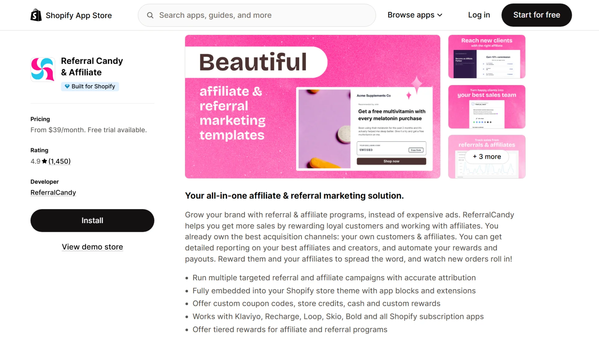 ReferralCandy shopify referral app dashboard