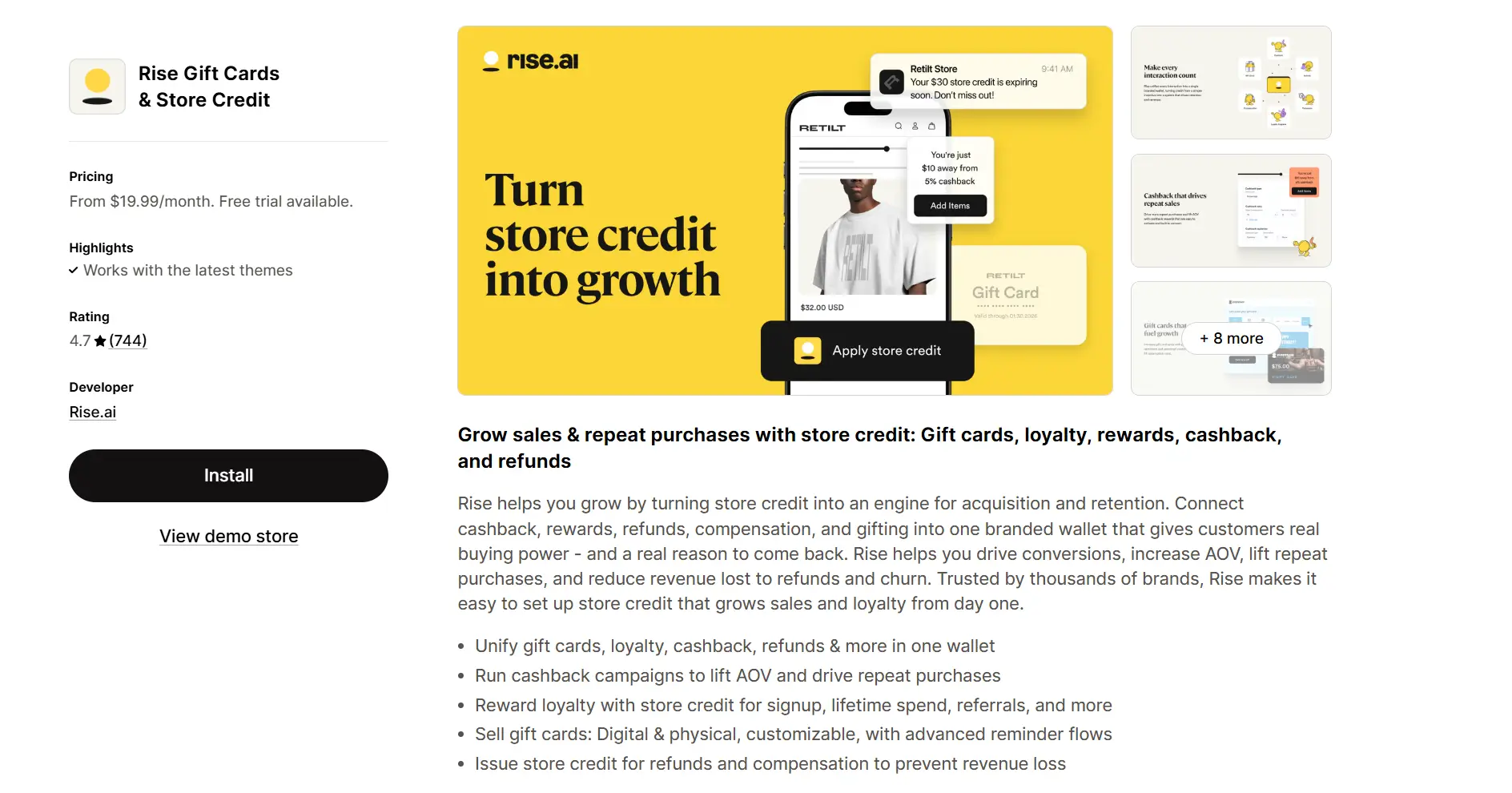 Rise.ai shopify store credit app