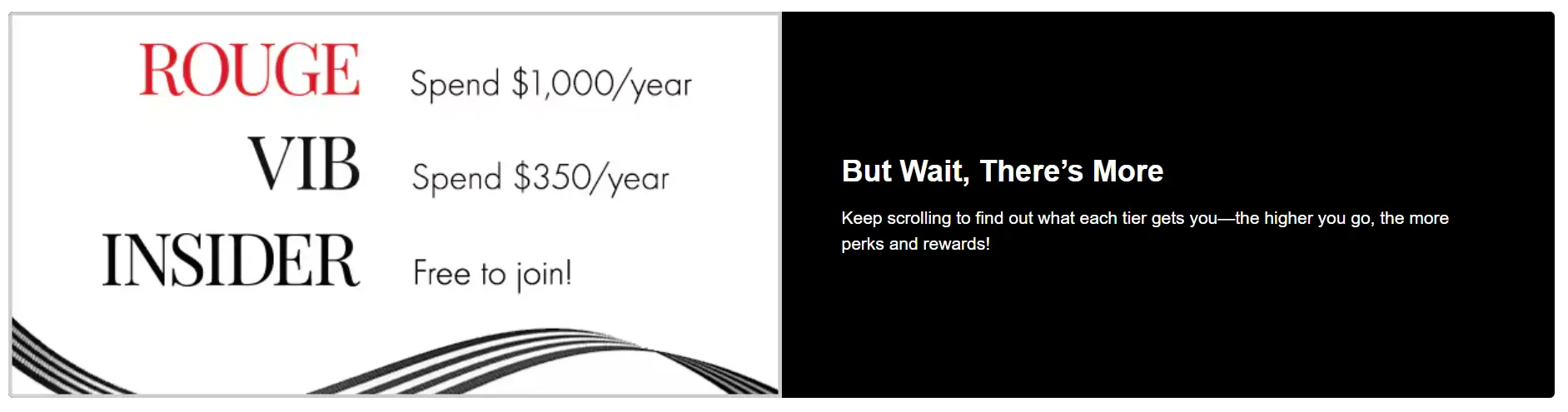 Sephora Beauty Insider loyalty tiers showing Insider, VIB, and Rouge spend thresholds