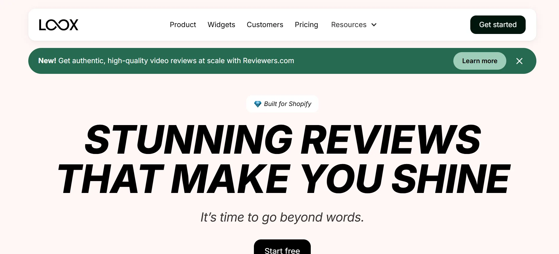 Loox homepage promoting photo and video product reviews for Shopify