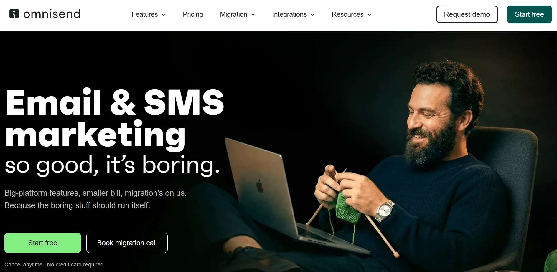 Omnisend homepage promoting email and SMS marketing for ecommerce