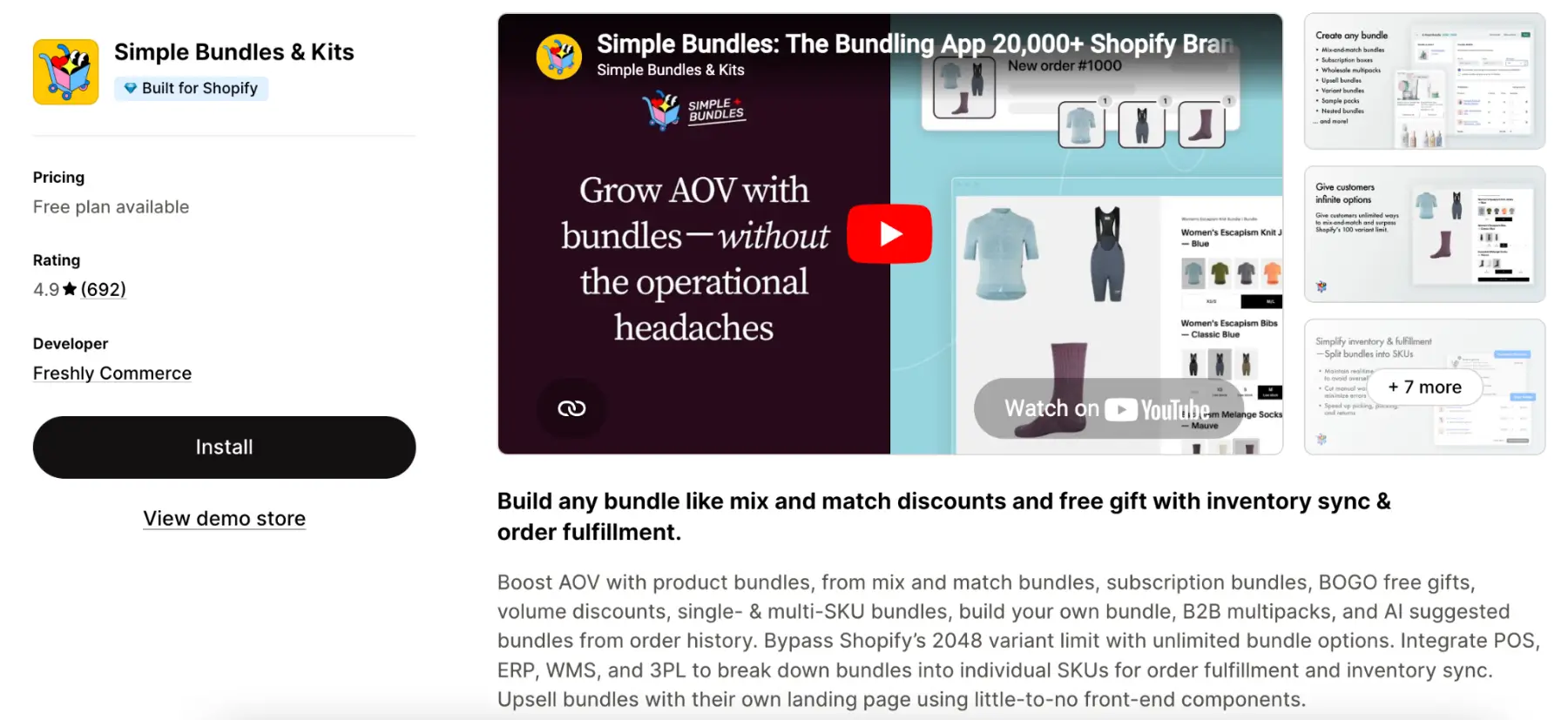 Simple Bundles and Kits Shopify app showing SKU-level inventory sync and fulfillment features