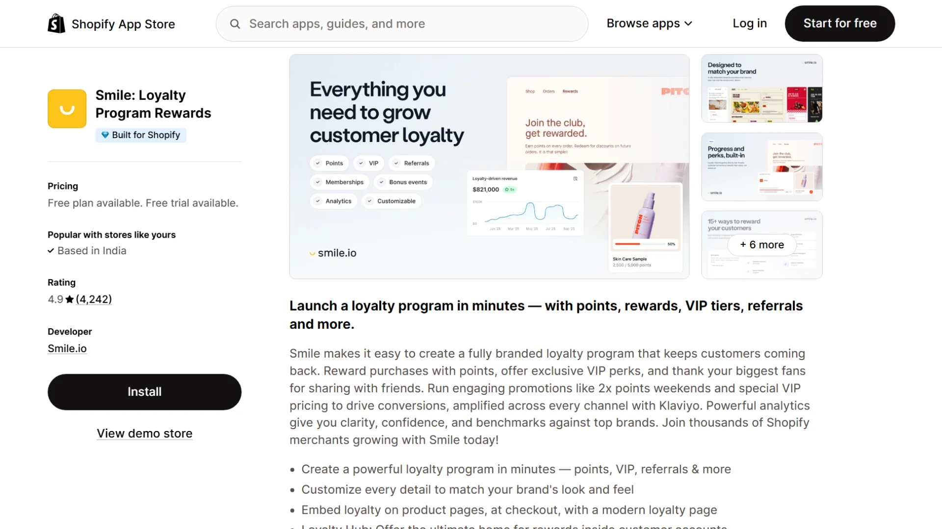 Smile.io shopify referral app dashboard