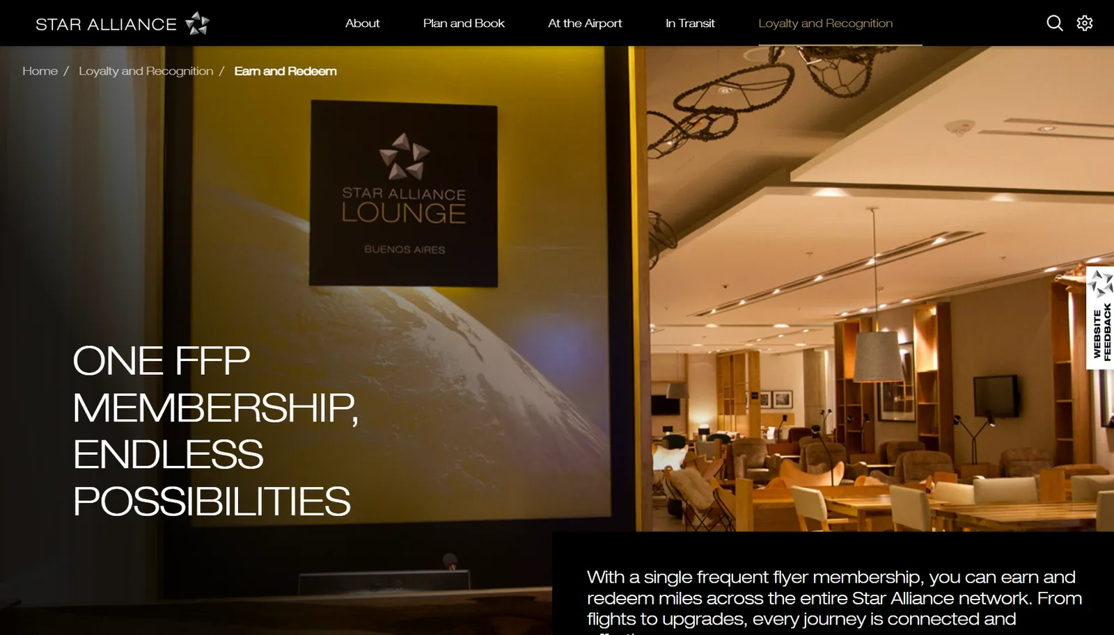 Star Alliance loyalty and recognition page showing its coalition network of member airlines