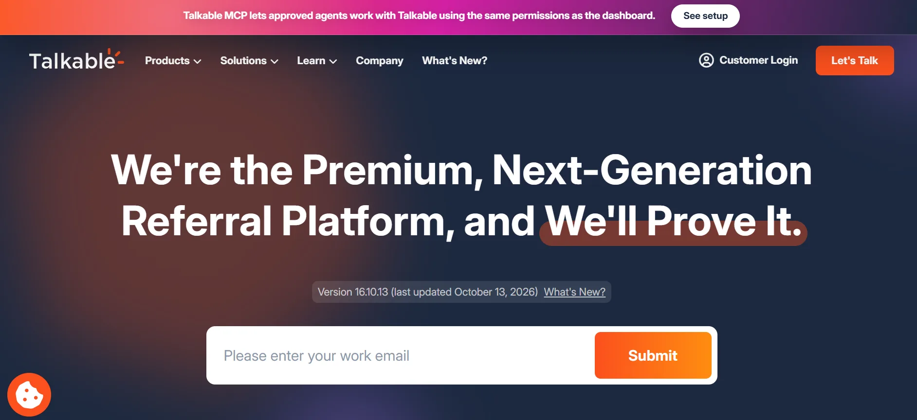 Talkable homepage describing its premium referral platform for enterprise brands