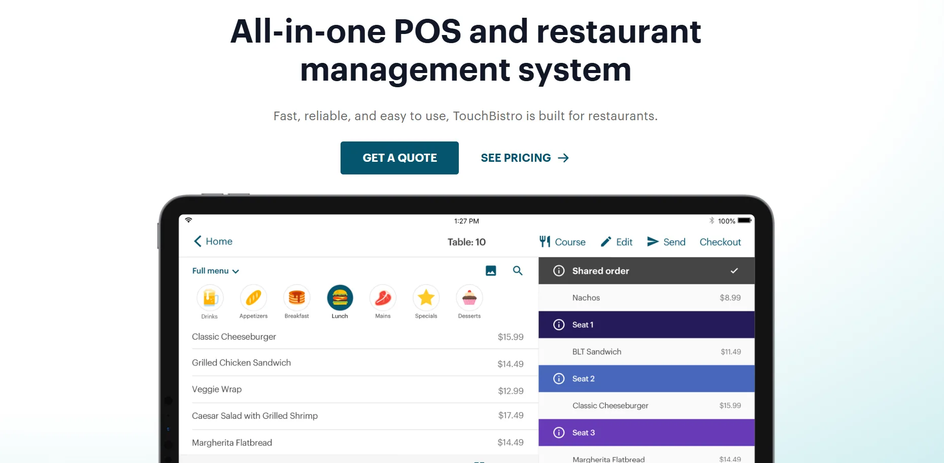 TouchBistro all-in-one POS and restaurant management system homepage