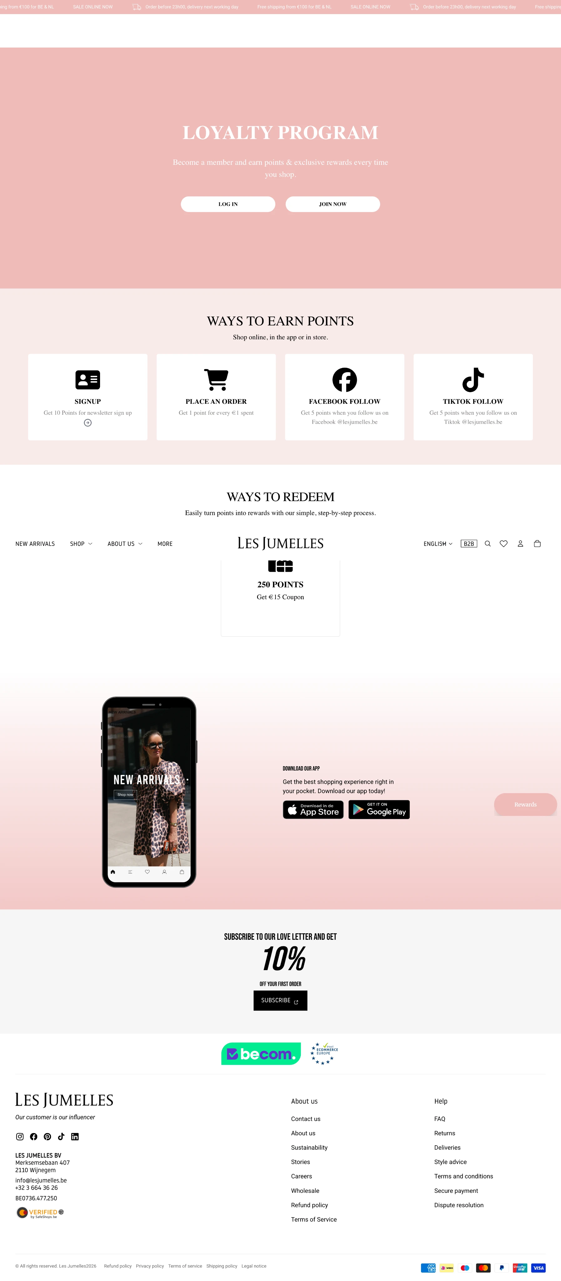 Les Jumelles Loyalty page