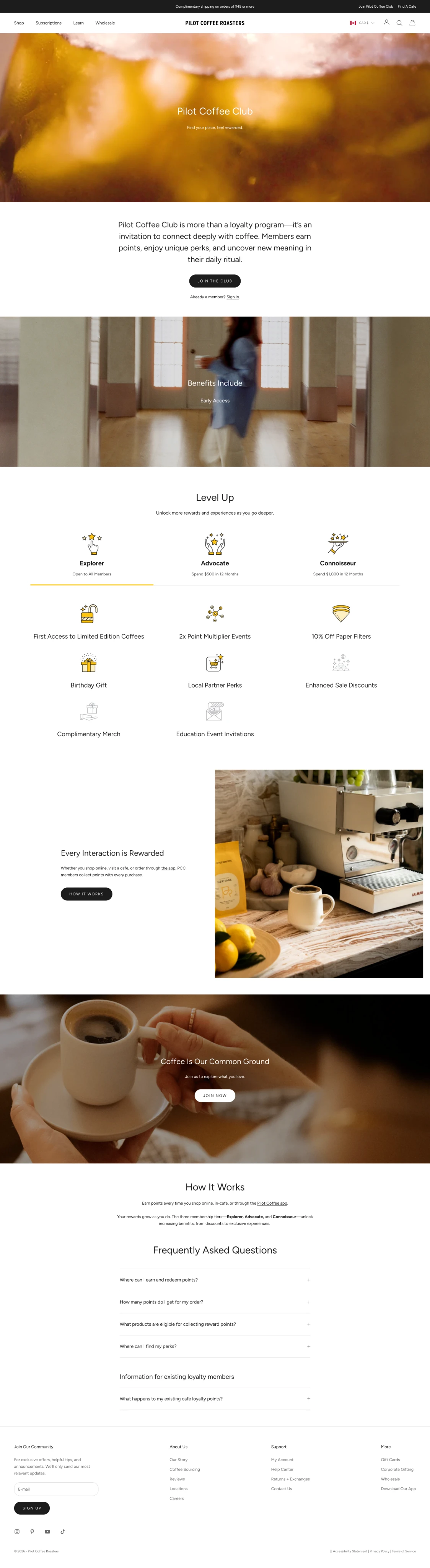 Pilot Coffee Club Loyalty page
